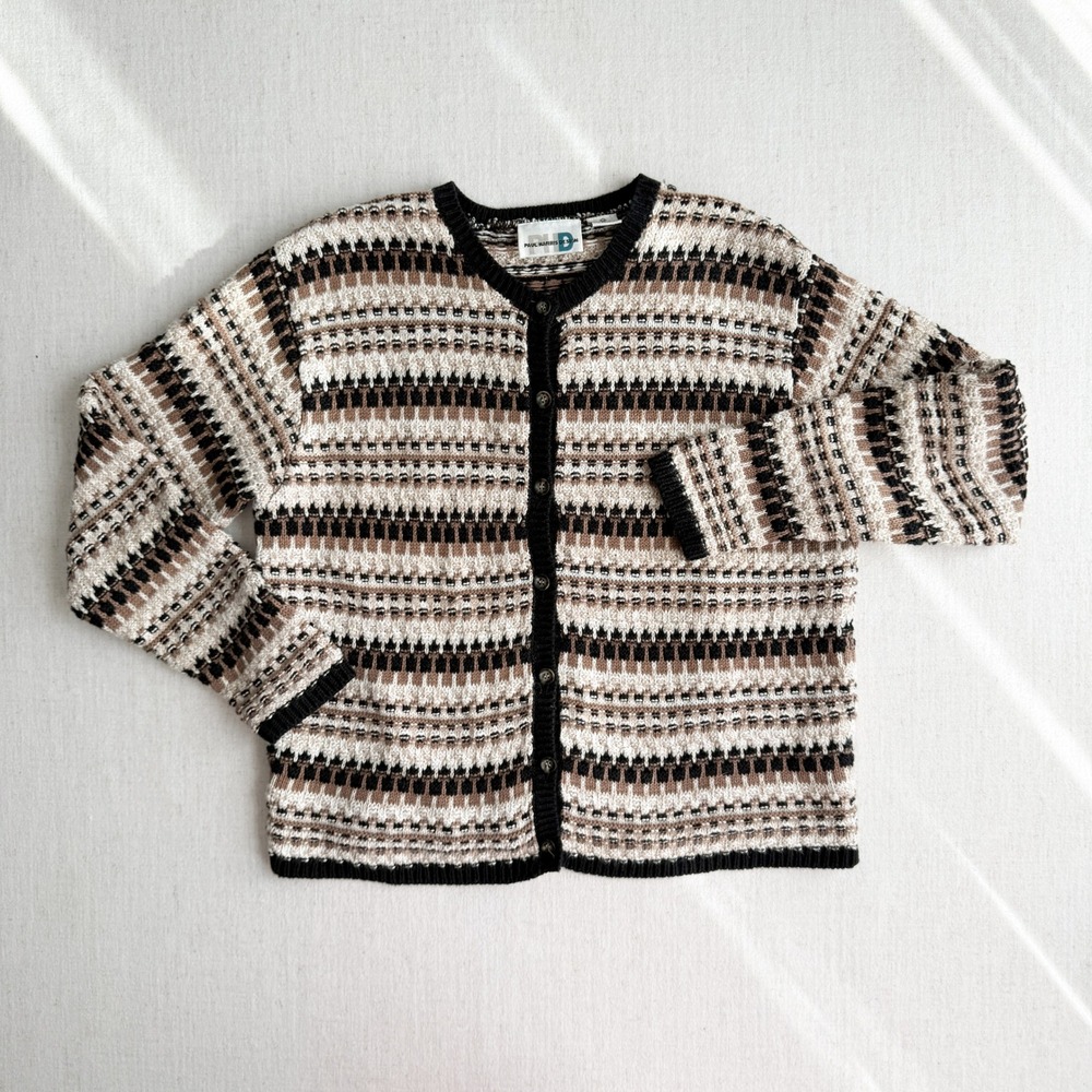 vtg Paul Harris‎ Design black beige brown cardigan sweater